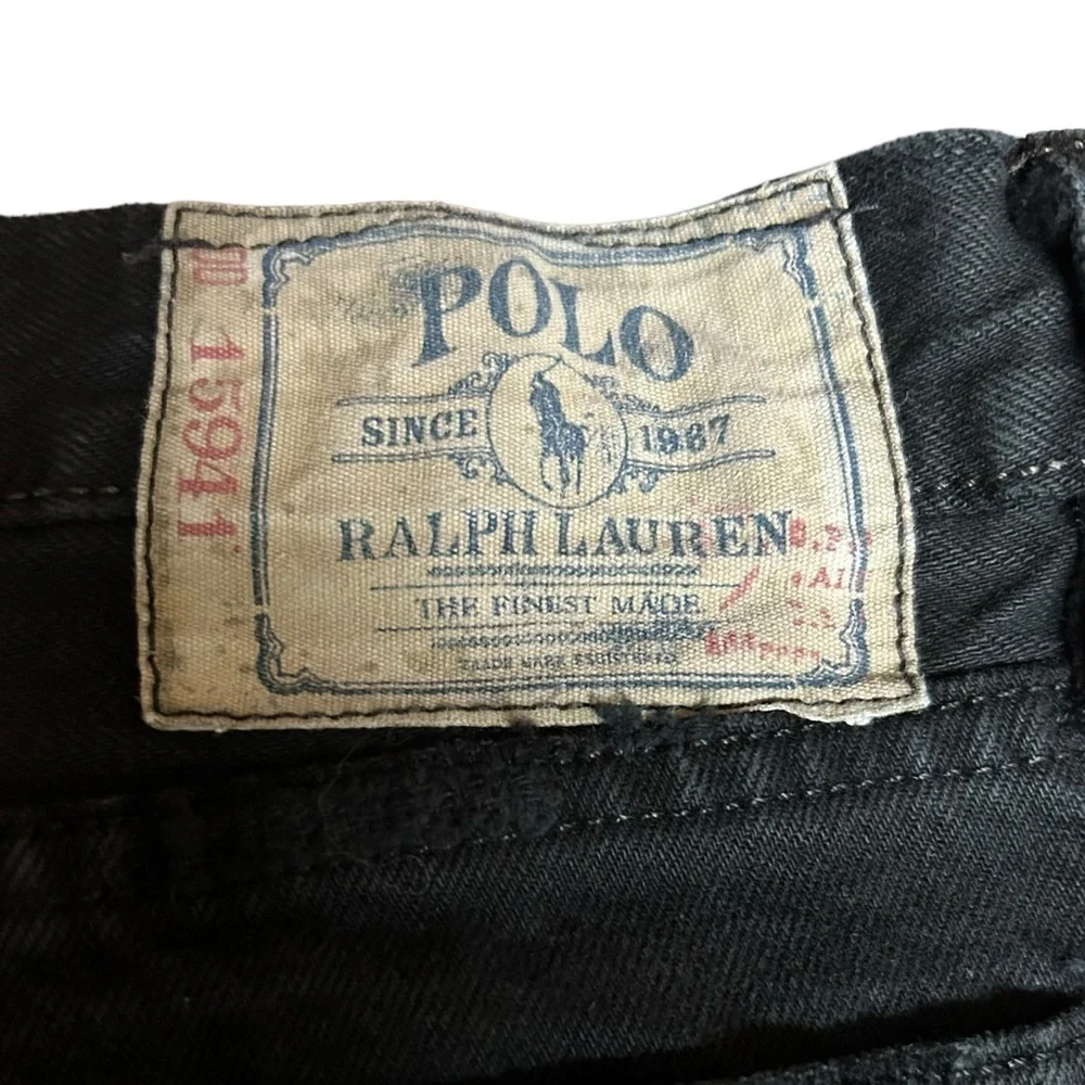 RALPH LAUREN POLO Black Jeans SZ 36x32 Vintage Dry Goods Embroidered Equestrian